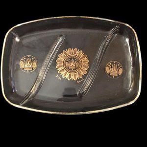 Georges Briard Signed Divided Dish Hollywood Regency Gold Crown Design 60s